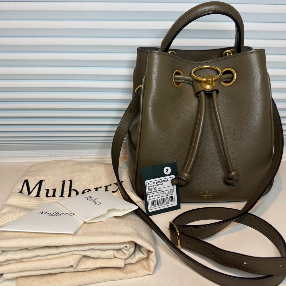 Mulberry Small Hampstead Silky calf Leather Bucket Bag in dark palm
